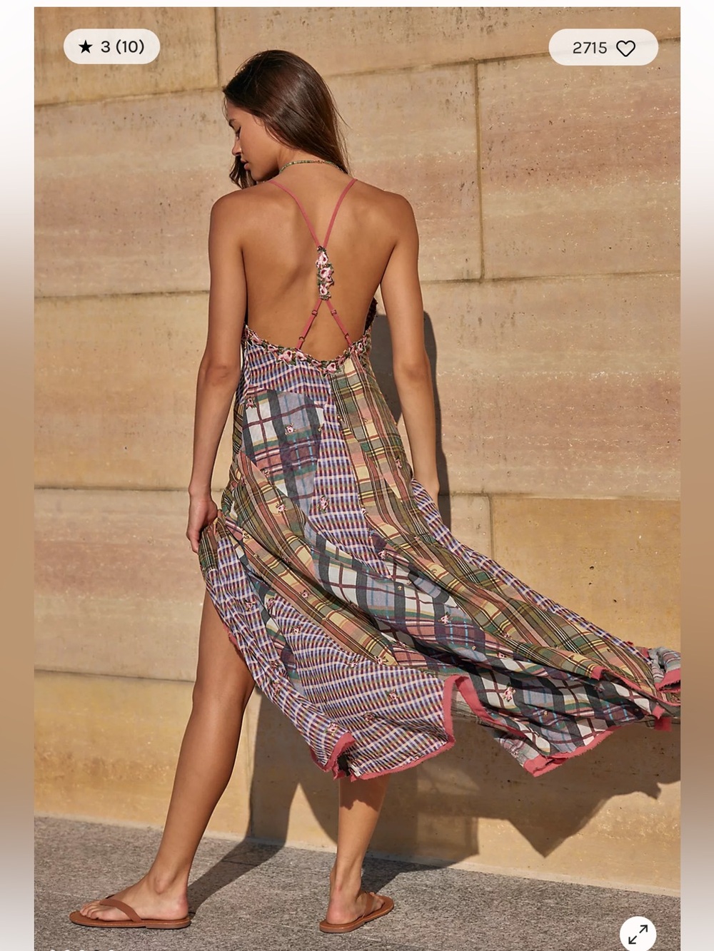 Free People Prairie Dust Plaid Patchwork Embroidered Floral Maxi Dress M - Picture 3 of 10